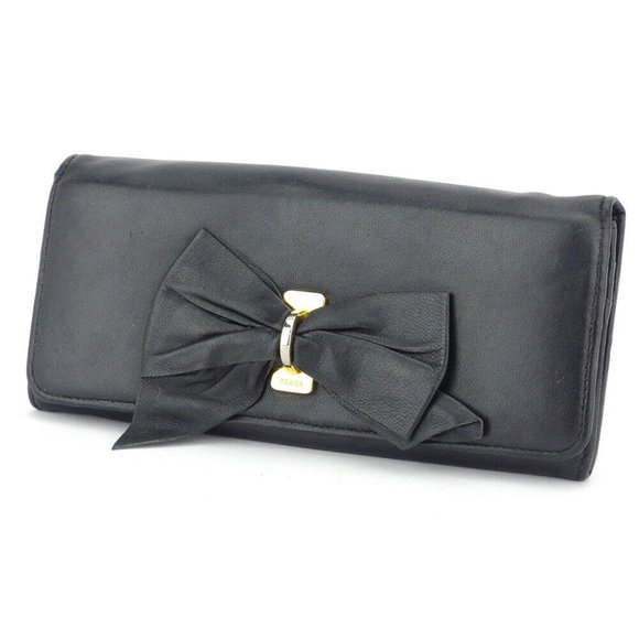 PRADA wallet ribbon motif leather Authentic used - Picture 1 of 8
